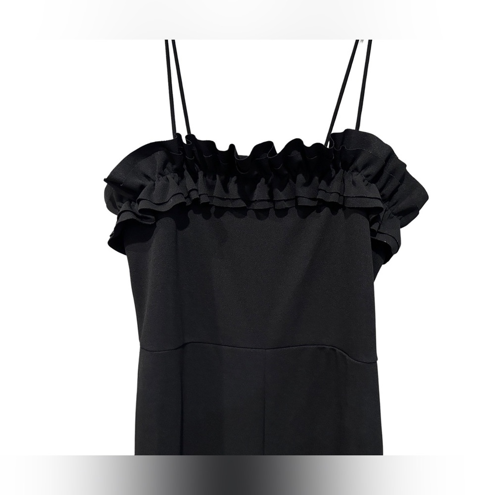 EUC Women’s Black Zara Ruffled Pant Jumpsuit with Spaghetti Straps Size Small - Picture 7 of 8